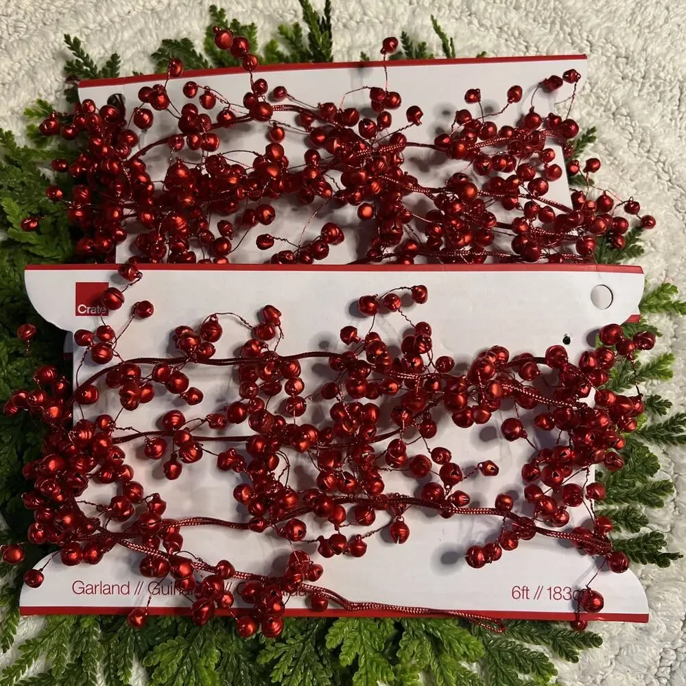 Crate & Barrel Red Jingle Bell Garland 2 Sets 6ft Each (12’ Total) Holiday Decor